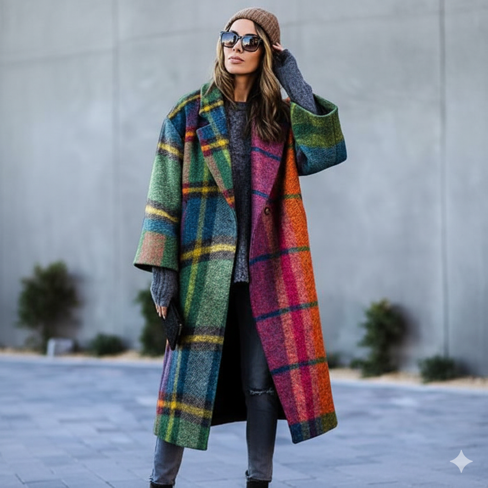 Damen Wollmantel mit Karomuster | Oversize & Warm | Winter