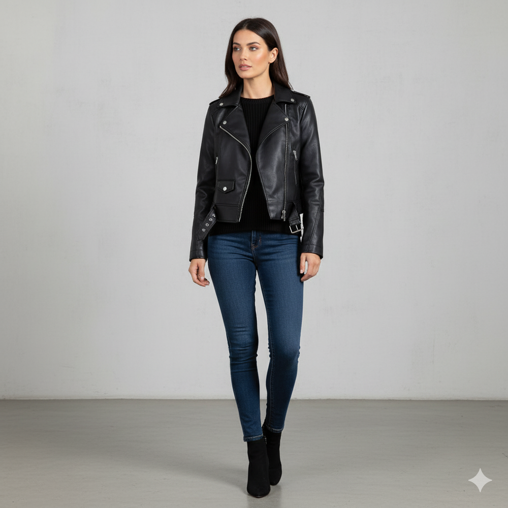 Damen Bikerjacke aus Veganleder | Kurz & Modern | Herbst