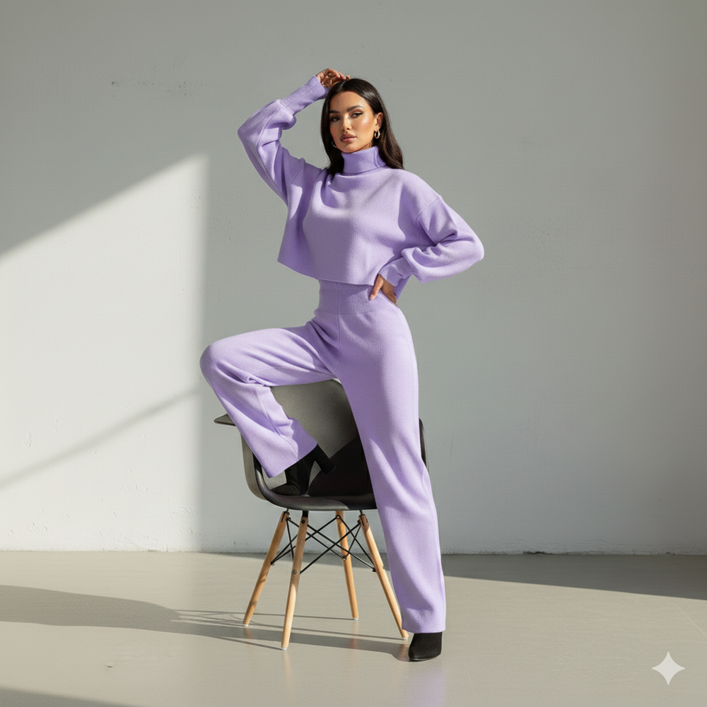 Damen Rollkragen Set mit Langarm | Lässig & Bequem | Winter