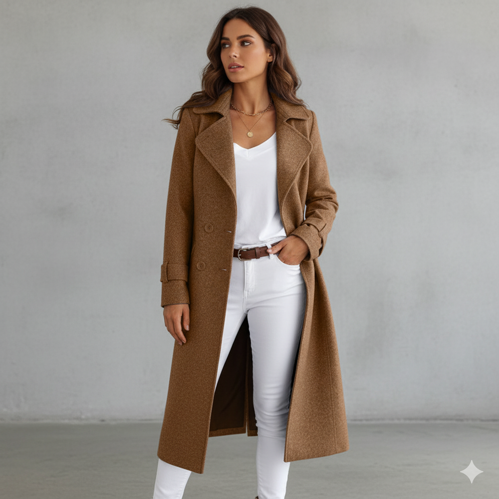 Damen Wollmantel mit Reverskragen | Elegant & Mittellang | Herbst/Winter