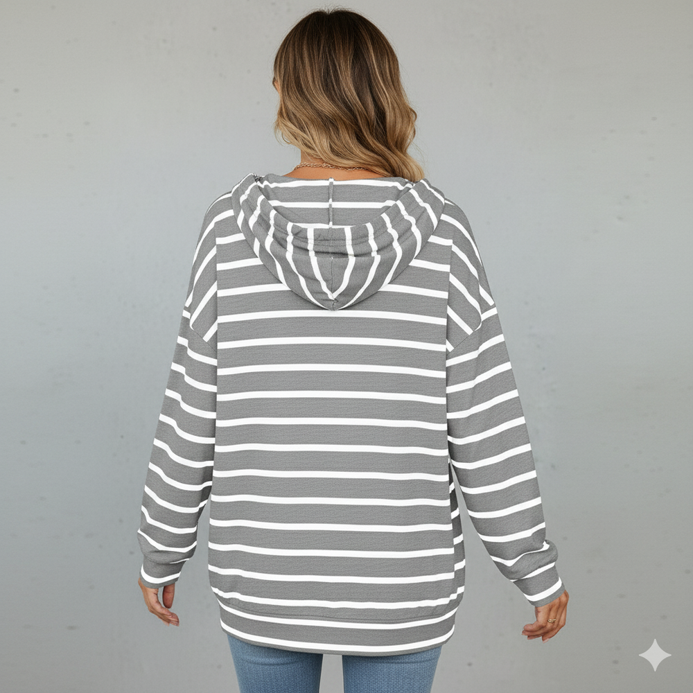 Gestreifter Damen Hoodie mit V Ausschnitt