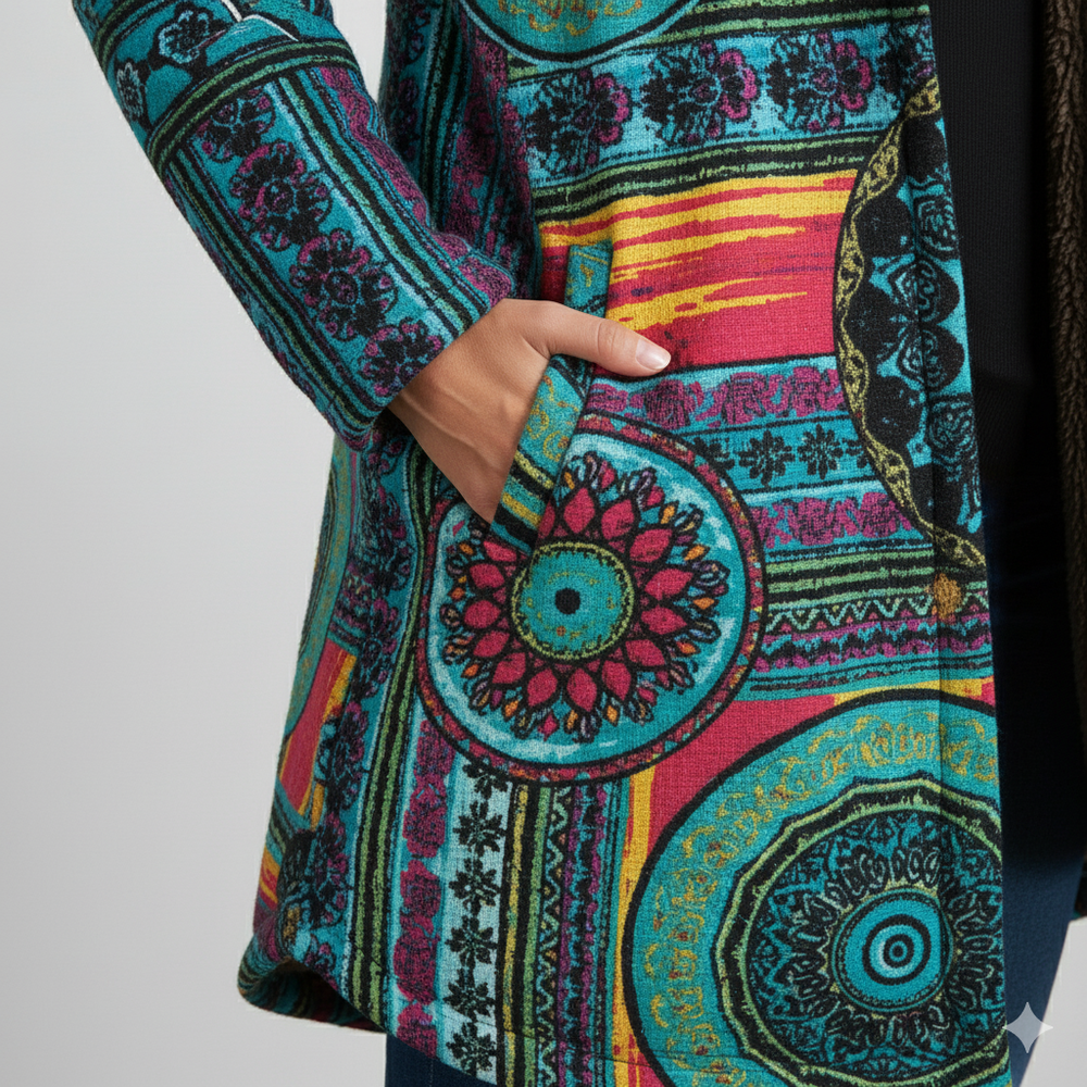 Damen Winterjacke mit Ethno Muster | Warm & Bequem | Kapuze