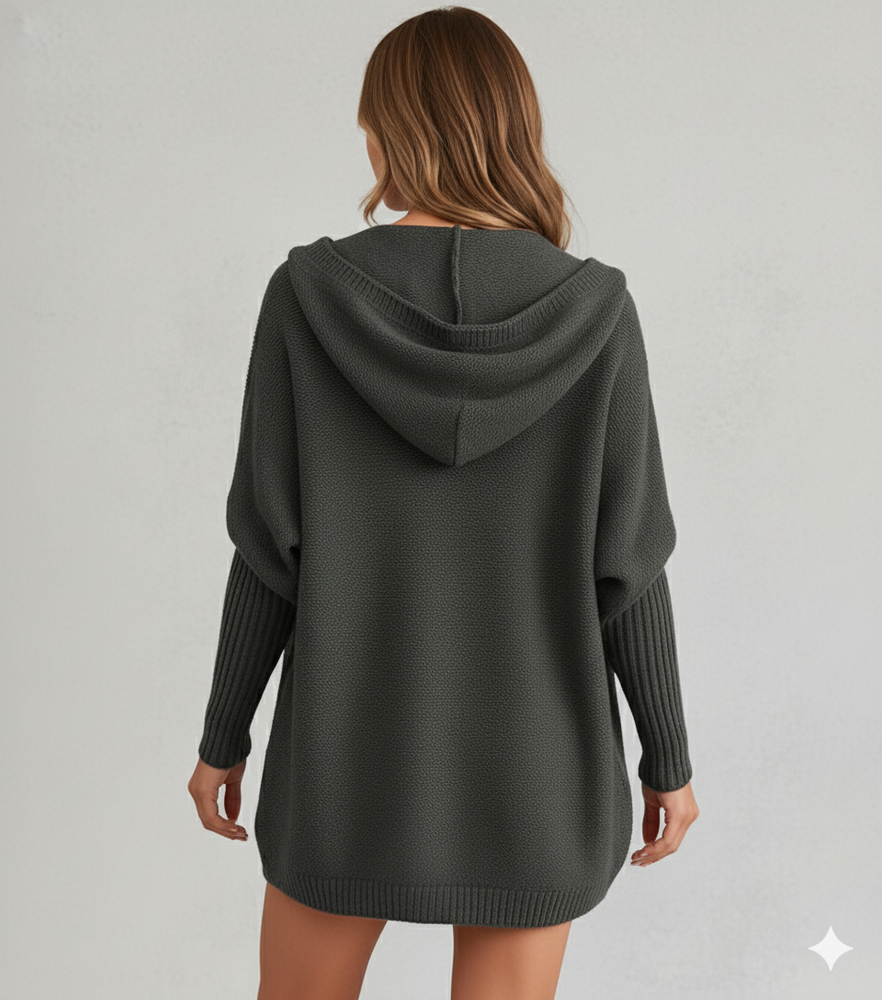 Langer Damen Strickjacke mit Kapuze | Herbst Winter