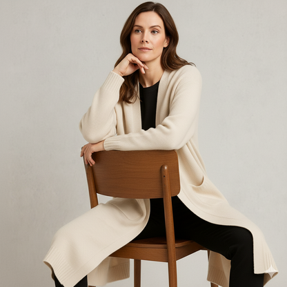 Langer Damen Strickjacke mit Taschen | Herbst & Winter | Elegant