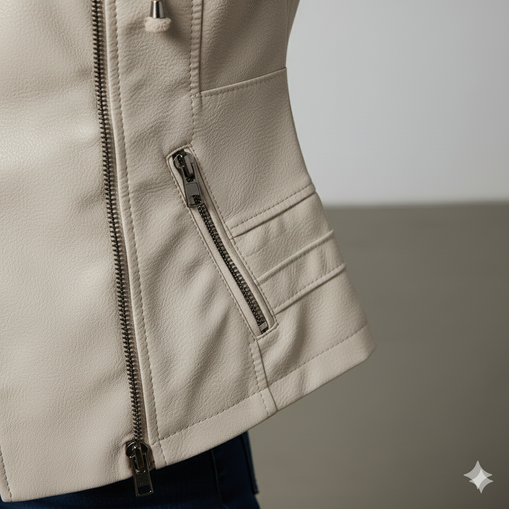 Damen Lederjacke mit Kapuze | Modern & Abnehmbar | Übergang