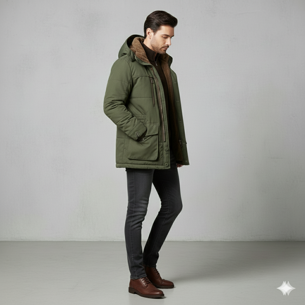 Warmer Herren Wintermantel mit Kapuze | Dick & Funktional