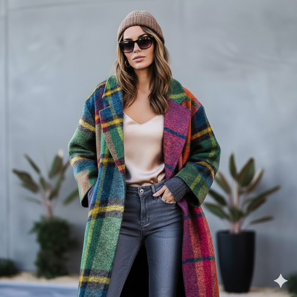 Damen Wollmantel mit Karomuster | Oversize & Warm | Winter