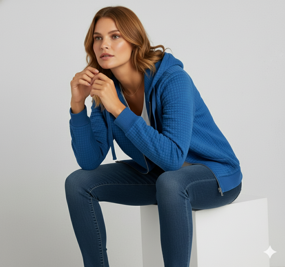 Leichter Damen Kapuzen Strickjacke mit Reißverschluss | Übergang