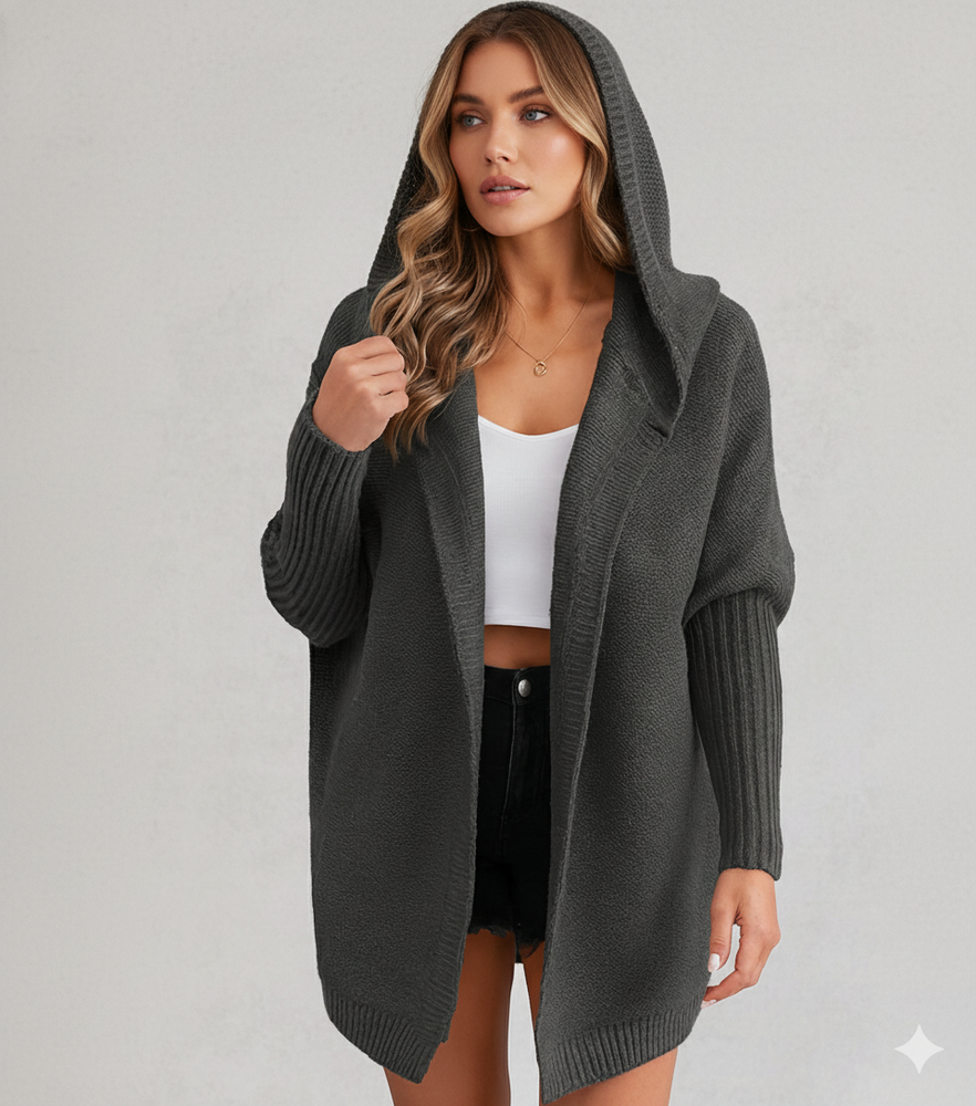 Langer Damen Strickjacke mit Kapuze | Herbst Winter