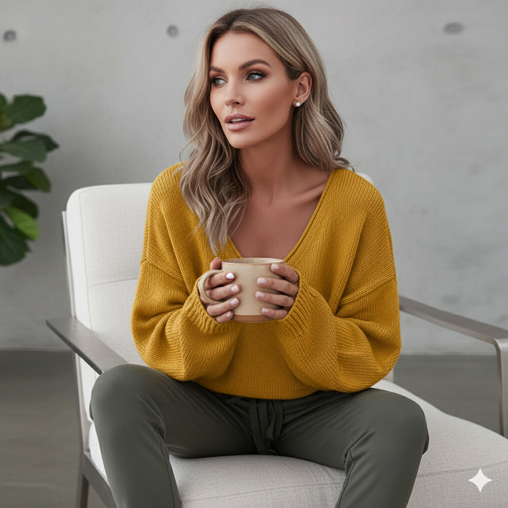 Damen Strickpullover mit V Ausschnitt | Locker & Freizeit