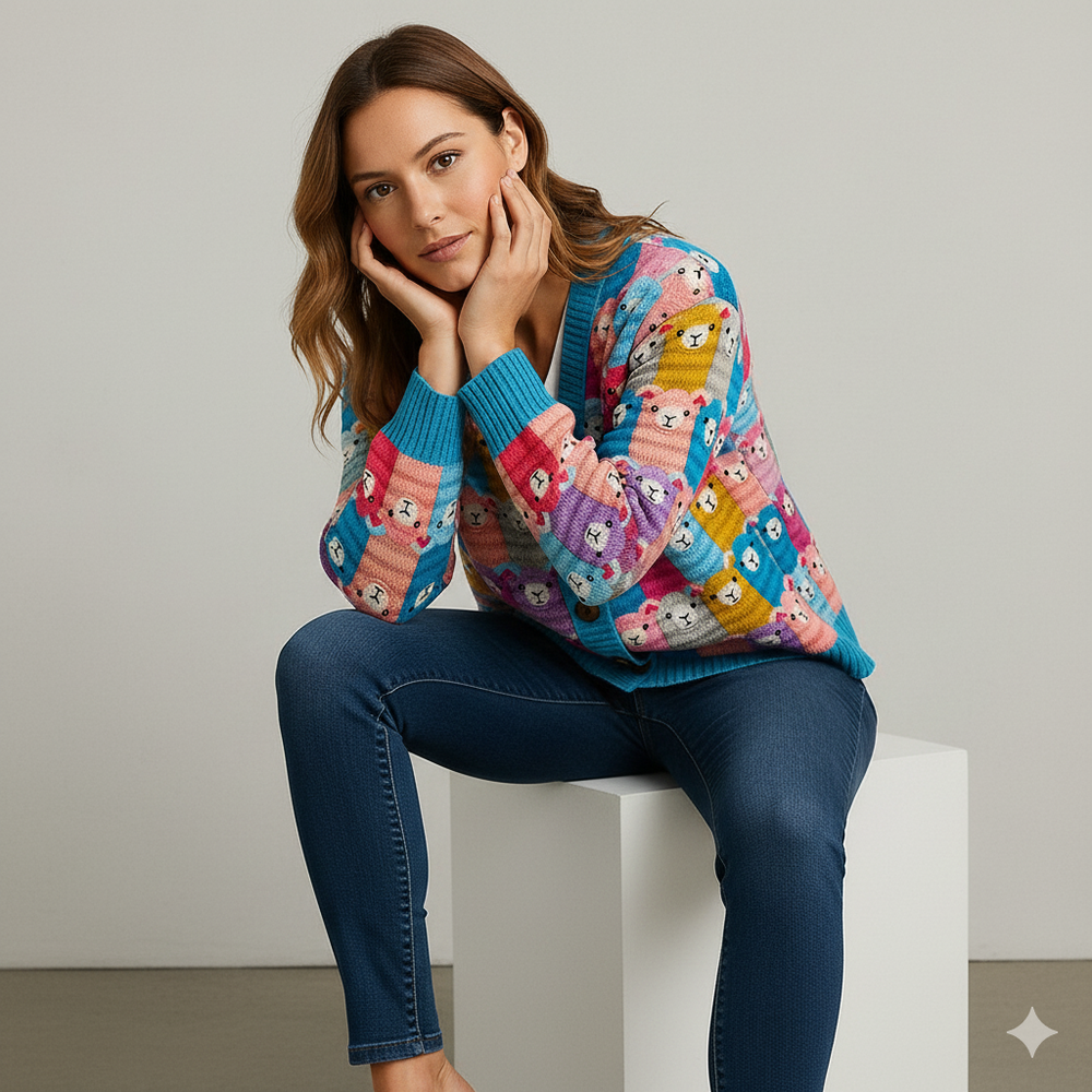 Damen Cardigan mit buntem Strickjacke | Herbst Winter