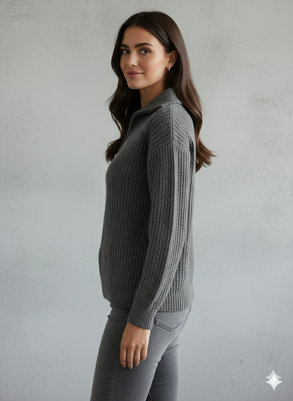 Kuscheliger Damen Strickpullover mit Reißverschluss | Winter