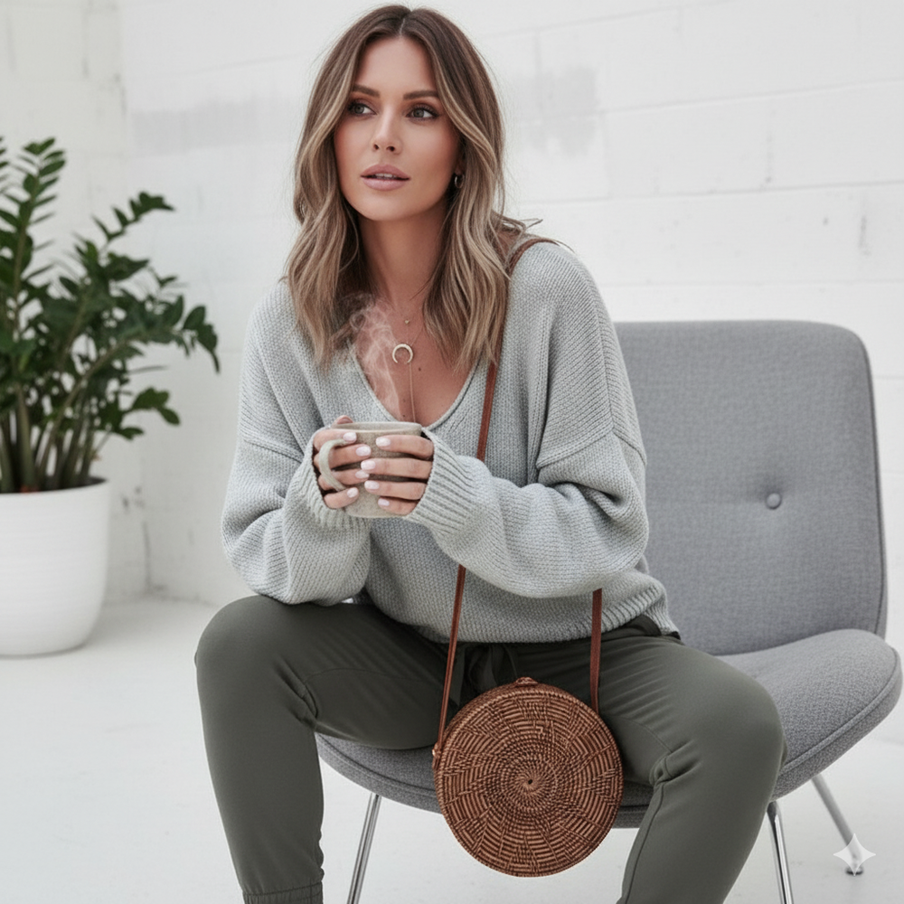 Damen Strickpullover mit V Ausschnitt | Locker & Freizeit