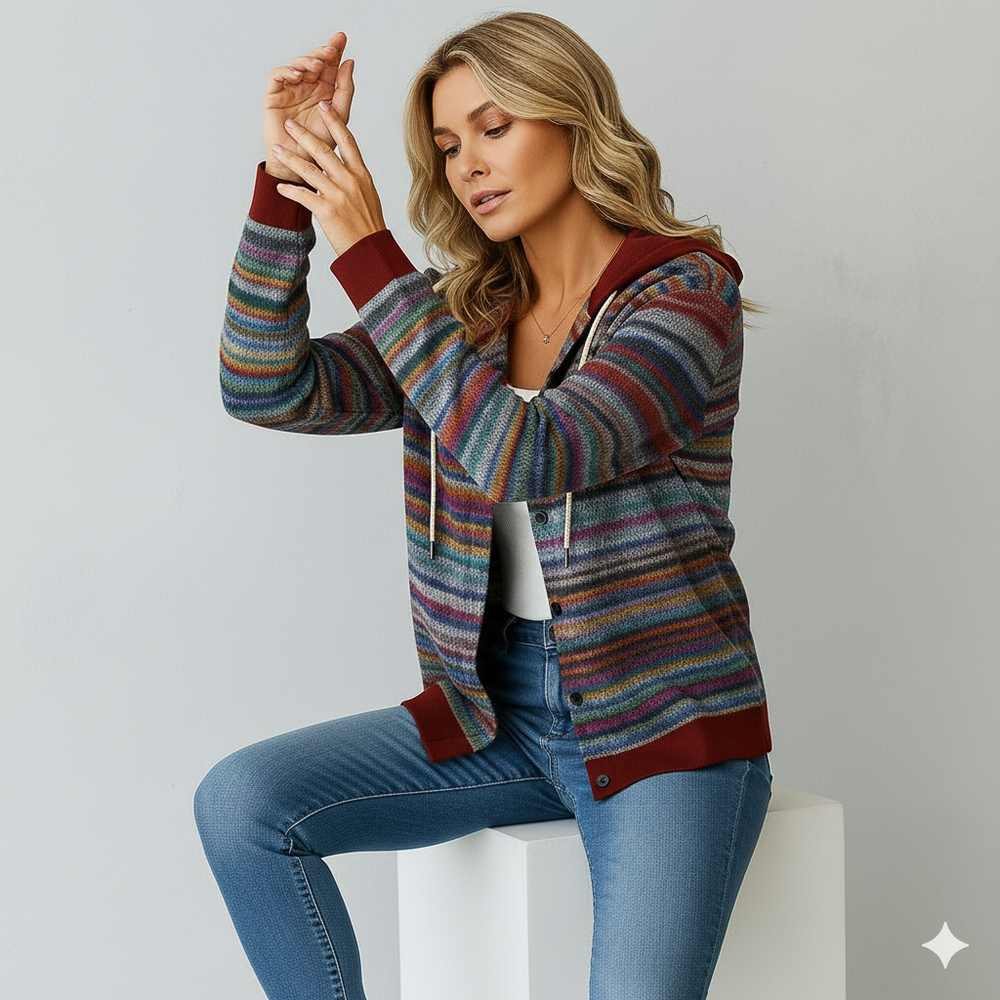 Gemusterte Damen Wolljacke mit Kapuze | Herbst & Winter | Lässig