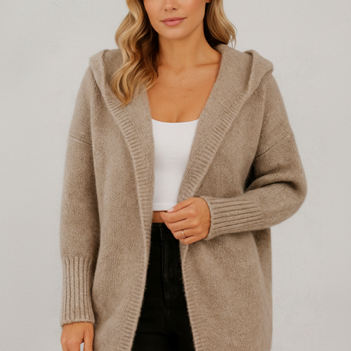 Langer Damen Strickjacke mit Kapuze | Herbst Winter
