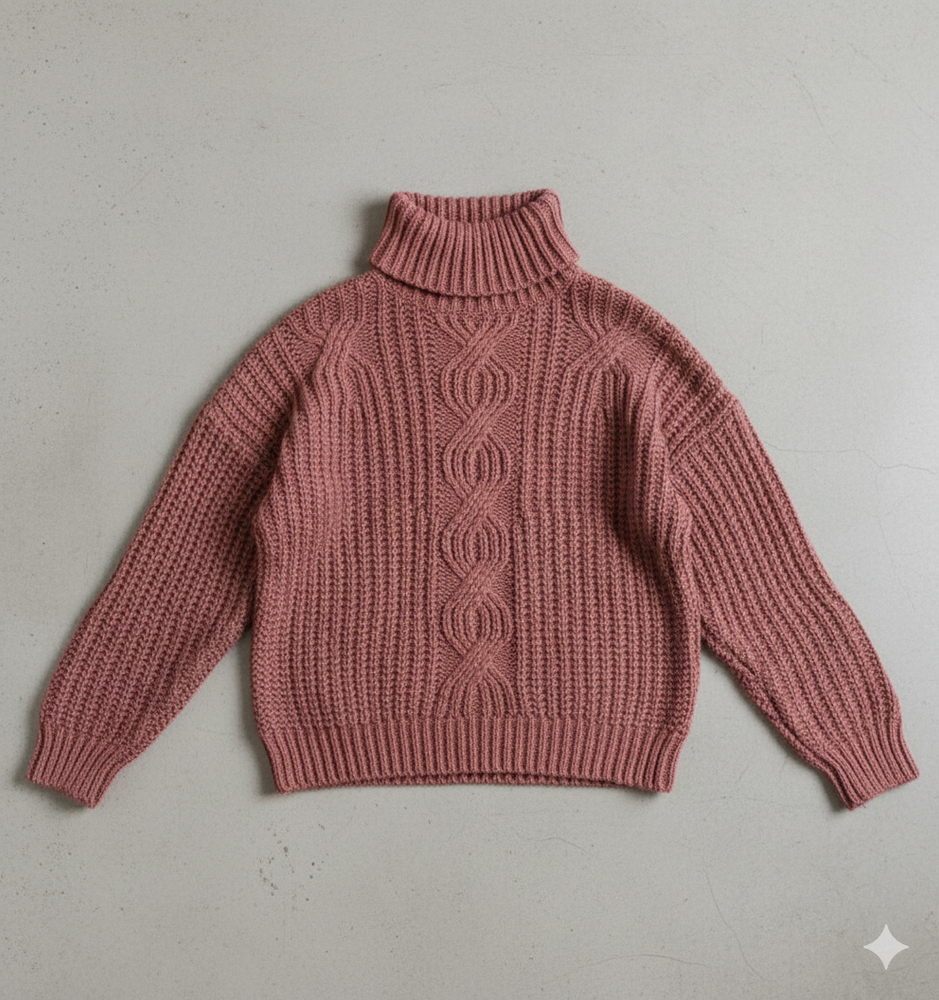 Damen Strickpullover mit Zopfmuster | Warm & Hochgeschlossen | Winter