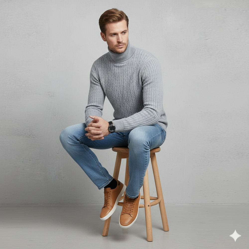 Herren Strickpullover mit Rollkragen | Slim Fit | Winter