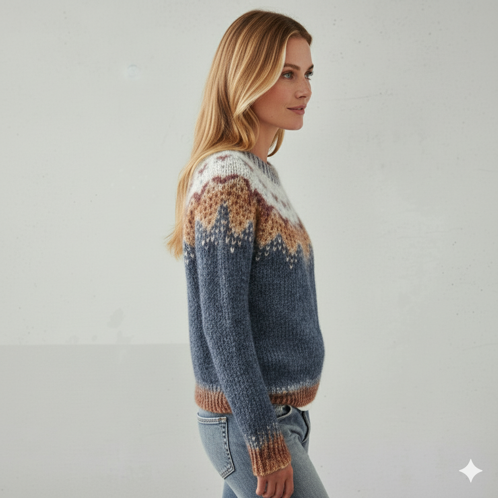 Damen Strickpullover mit Rundhals | Winter | Norweger-Muster