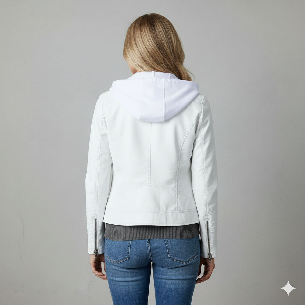 Damen Lederjacke mit Kapuze | Modern & Abnehmbar | Übergang