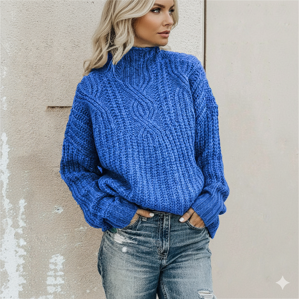 Damen Strickpullover mit Zopfmuster | Warm & Hochgeschlossen | Winter