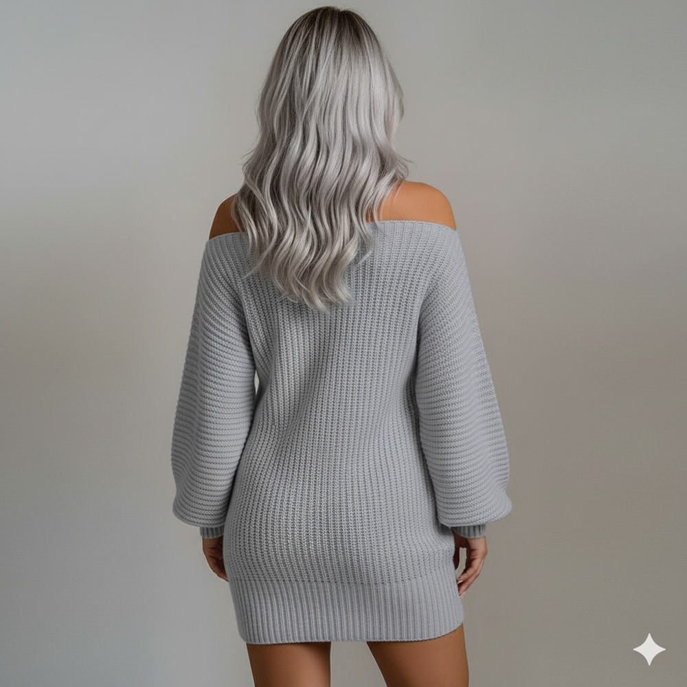 Damen Strickkleid schulterfrei | Elegant & Warm für Herbst Winter