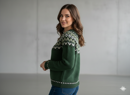 Damen Strickpullover mit Rundhals | Winter | Norweger-Muster