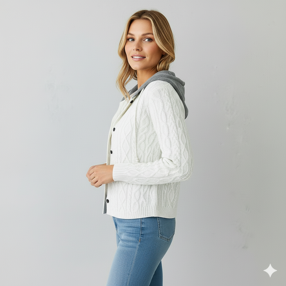 Gemusterte Damen Wolljacke mit Kapuze | Herbst & Winter | Lässig