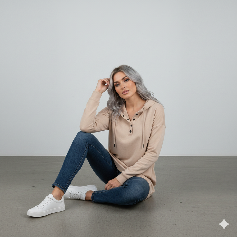 Lässiges Damen Hoodie mit Knopfleist