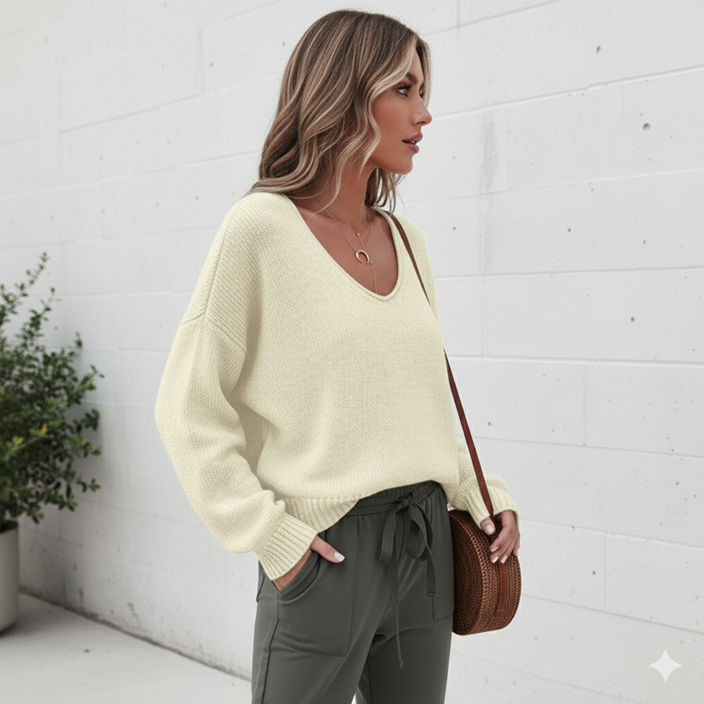 Damen Strickpullover mit V Ausschnitt | Locker & Freizeit
