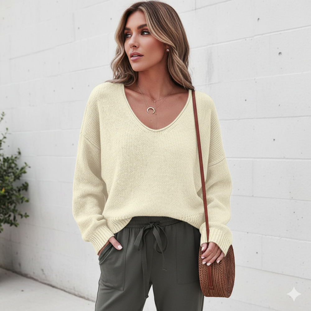 Damen Strickpullover mit V Ausschnitt | Locker & Freizeit