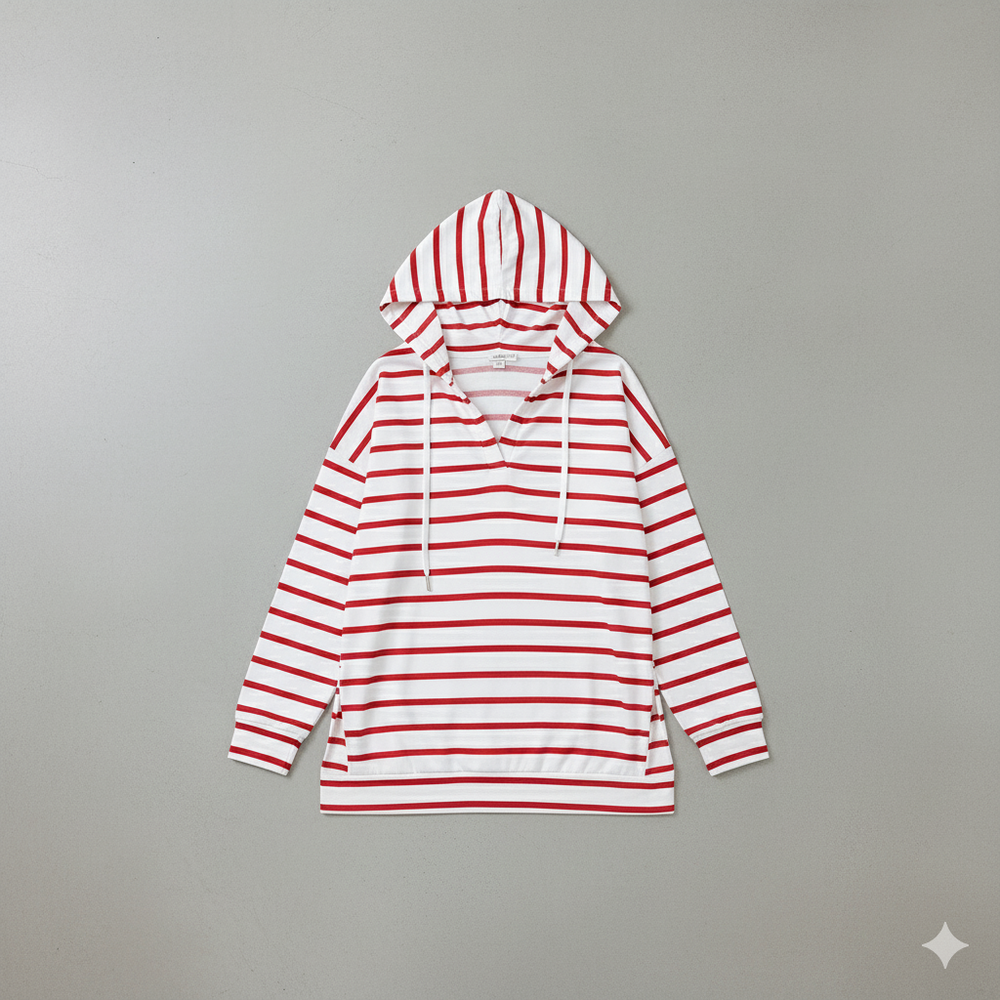 Gestreifter Damen Hoodie mit V Ausschnitt