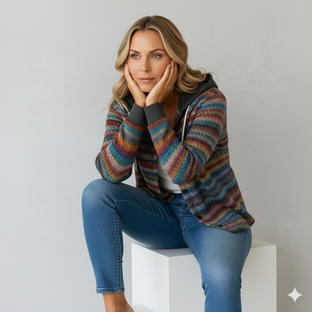 Gemusterte Damen Wolljacke mit Kapuze | Herbst & Winter | Lässig