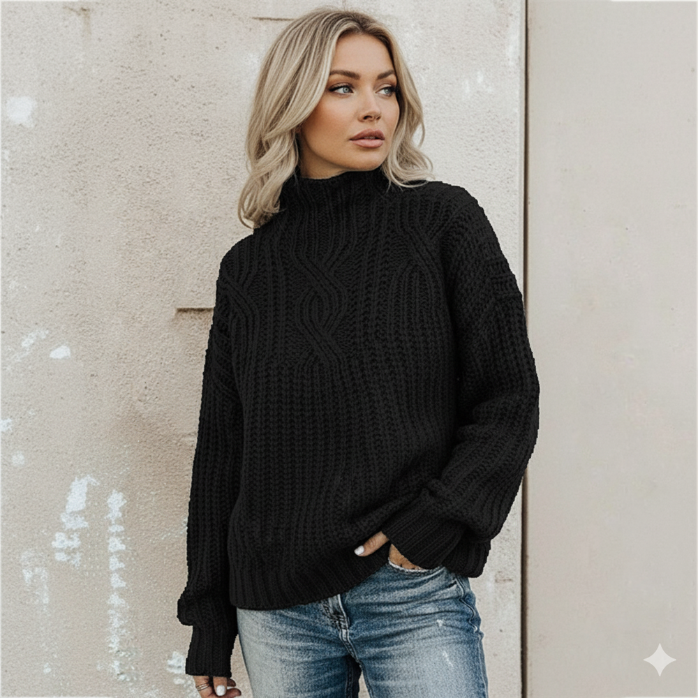 Damen Strickpullover mit Zopfmuster | Warm & Hochgeschlossen | Winter