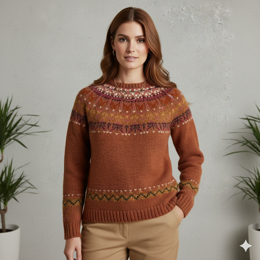 Damen Strickpullover mit Rundhals | Winter | Norweger-Muster