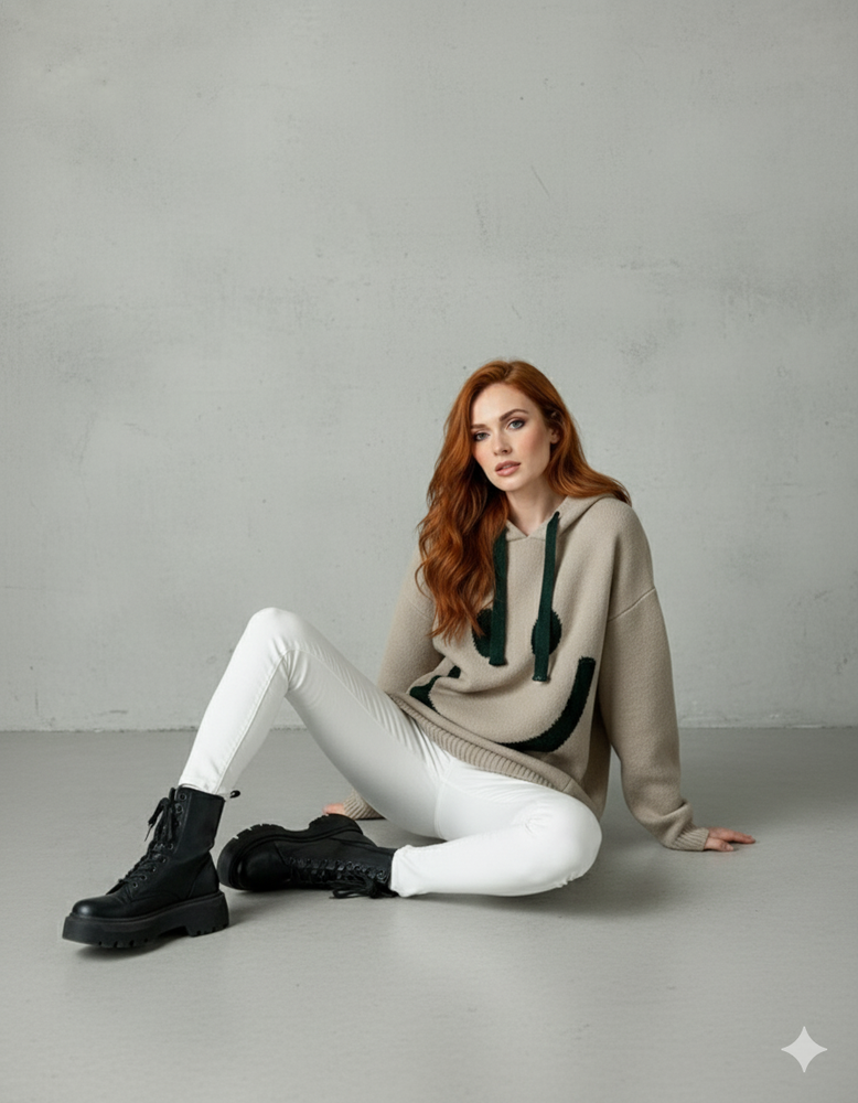 Damen Hoodie mit Smiley Print