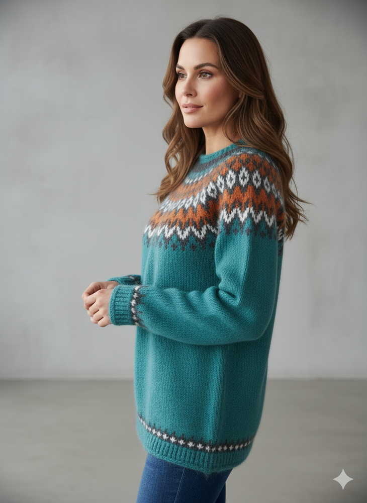 Damen Strickpullover mit Rundhals | Winter | Norweger-Muster
