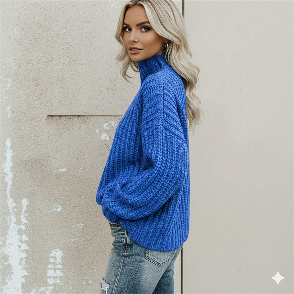 Damen Strickpullover mit Zopfmuster | Warm & Hochgeschlossen | Winter