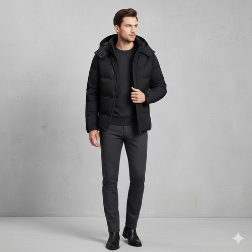 Warme Herren Daunenjacke mit Kapuze | Winter | Slim Fit