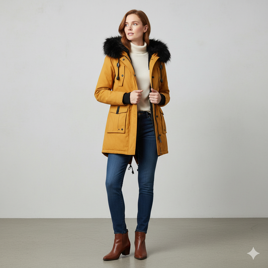 Damen Winterjacke mit Fellkapuze | Warm & Gefüttert