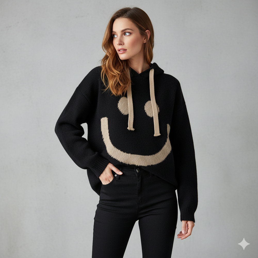 Damen Hoodie mit Smiley Print