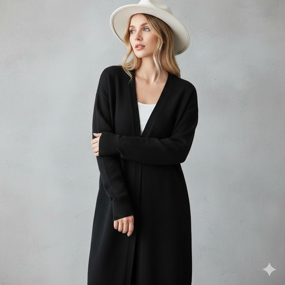 Langer Damen Strickjacke mit Taschen | Herbst & Winter | Elegant