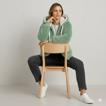 Kuschelige Damen Plüschjacke mit Kapuze und Reißverschluss | Winter