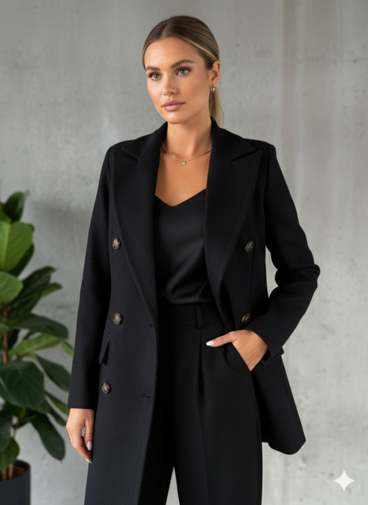 Damen Mantel mit Reverskragen | Doppelreihig & Elegant | Herbst/Winter