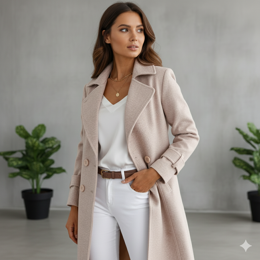 Damen Wollmantel mit Reverskragen | Elegant & Mittellang | Herbst/Winter