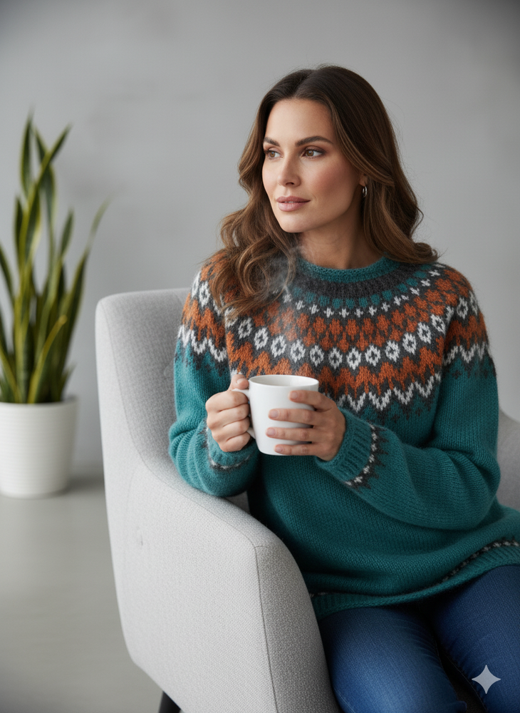 Damen Strickpullover mit Rundhals | Winter | Norweger-Muster