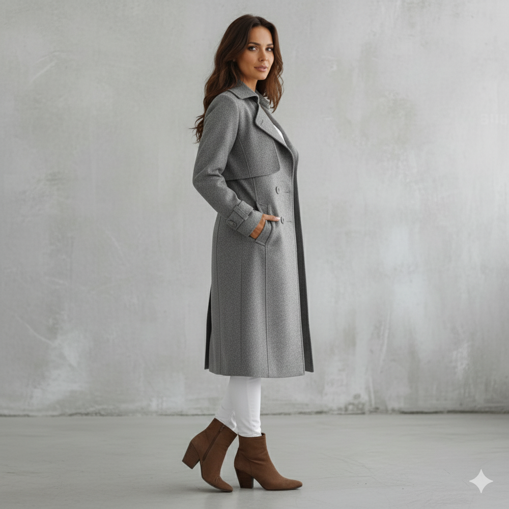 Damen Wollmantel mit Reverskragen | Elegant & Mittellang | Herbst/Winter