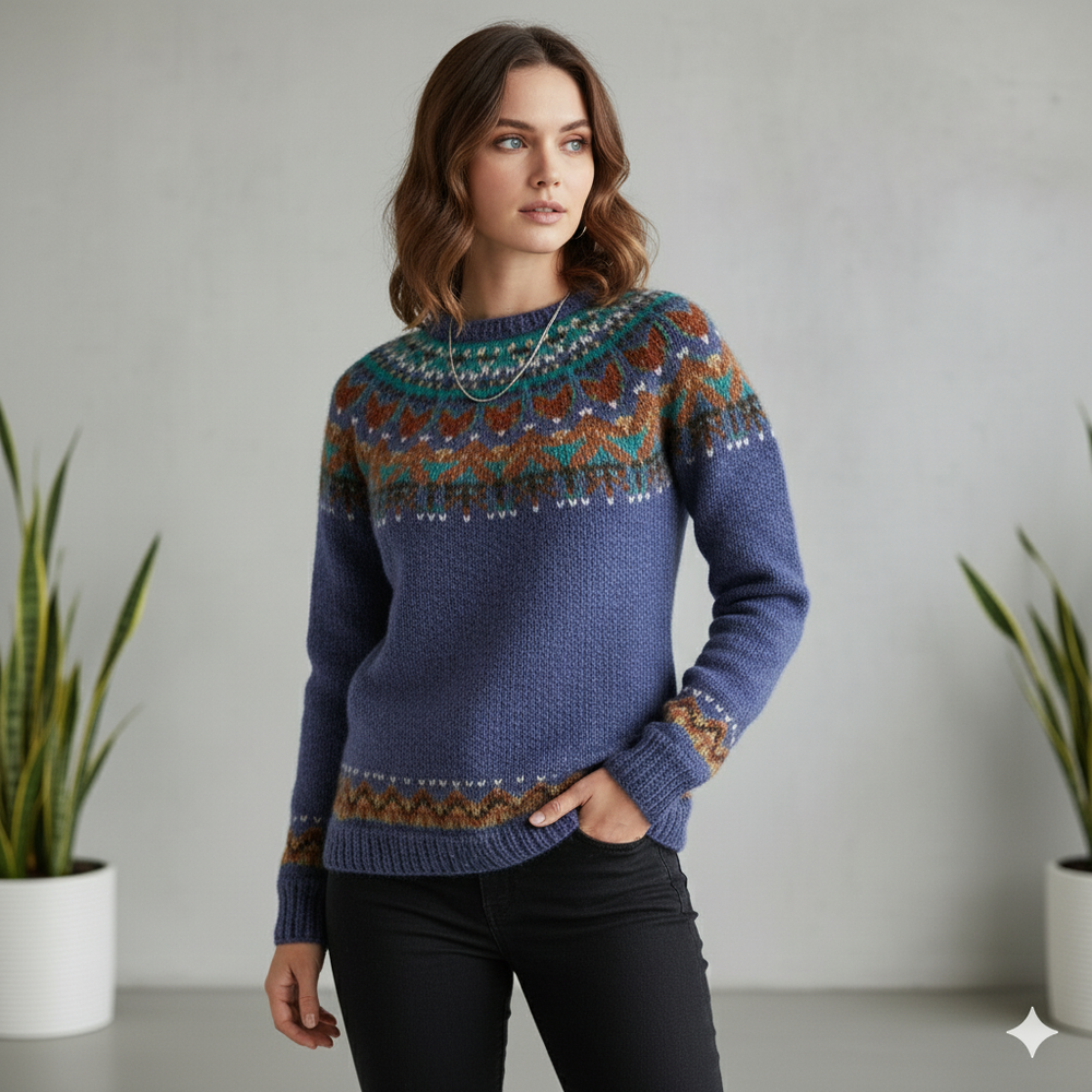 Damen Strickpullover mit Rundhals | Winter | Norweger-Muster