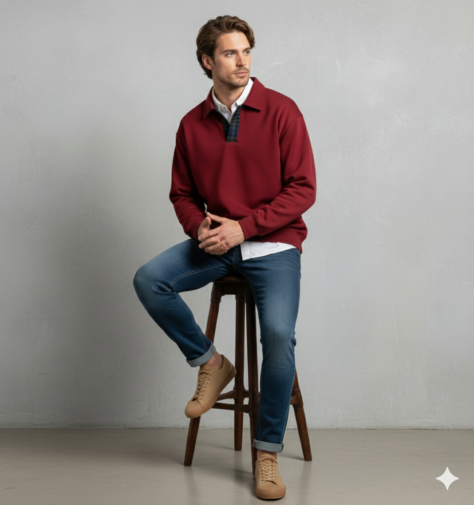 Lässiger Herrenpullover mit Reverskragen | Bequem | Freizeit