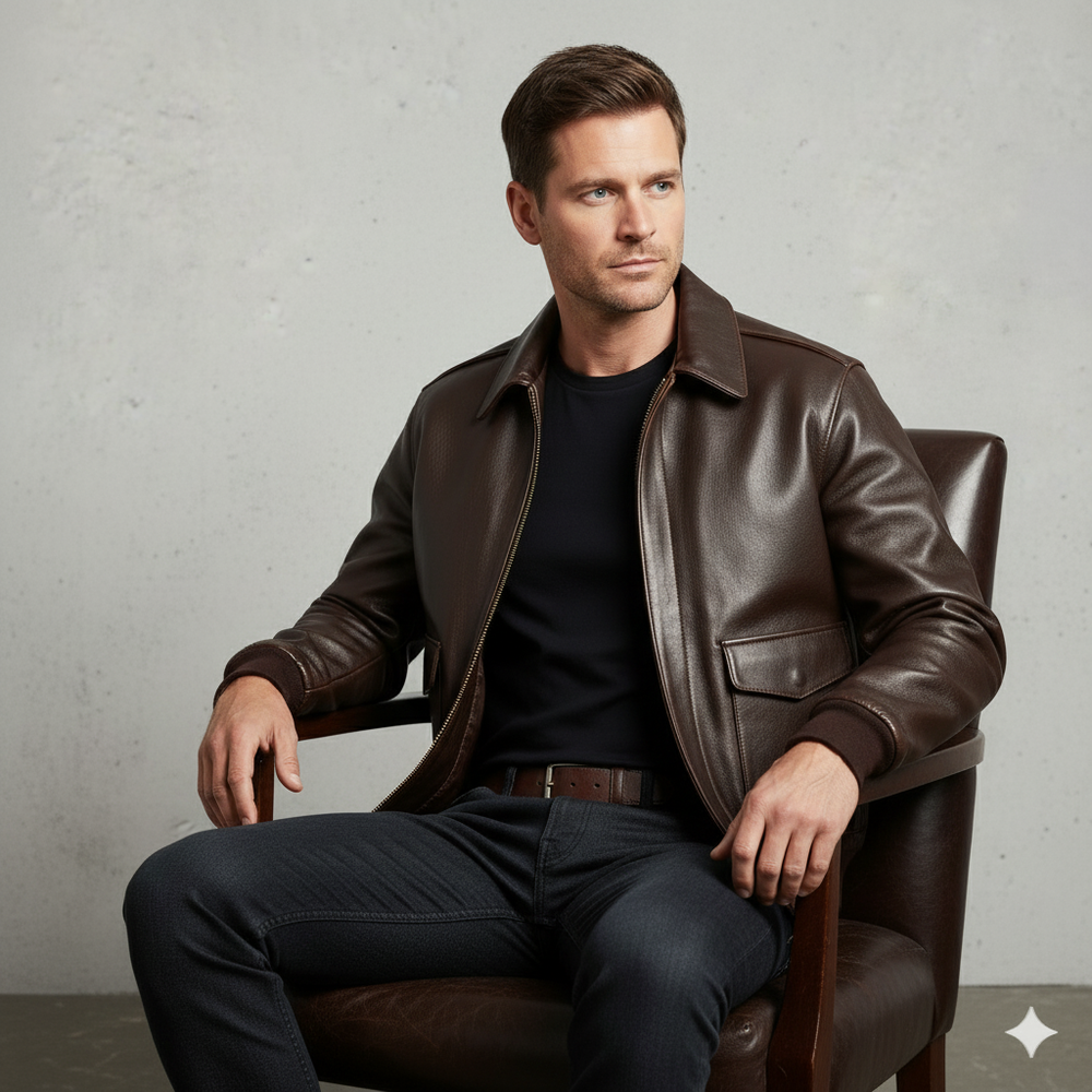 Herren Lederjacke im Retro Air Force Stil | Warm mit Fellkragen