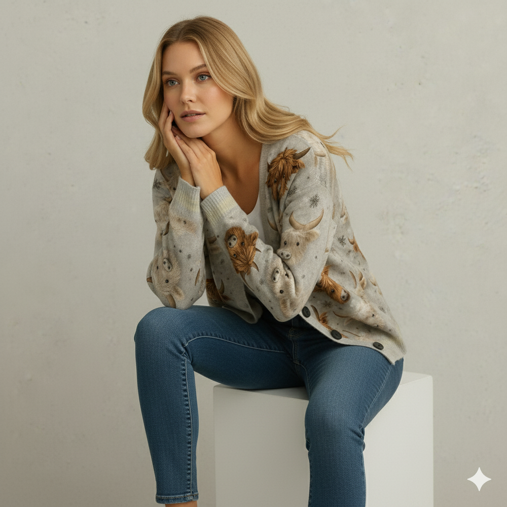 Damen Strickjacke mit abstraktem Print | Herbst/Winter | Stylisch